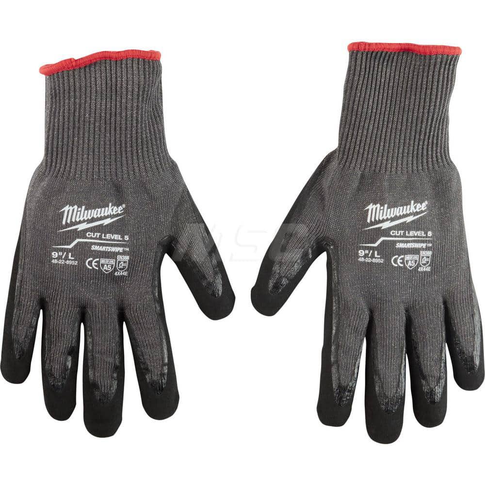 Cut, Puncture & Abrasive-Resistant Gloves: Size L, ANSI Cut A5, ANSI Puncture 0, Nitrile, Nylon Gray, Palm & Fingers Coated, Nitrile Lined, Nylon Back, Smooth Grip, ANSI Abrasion 0
