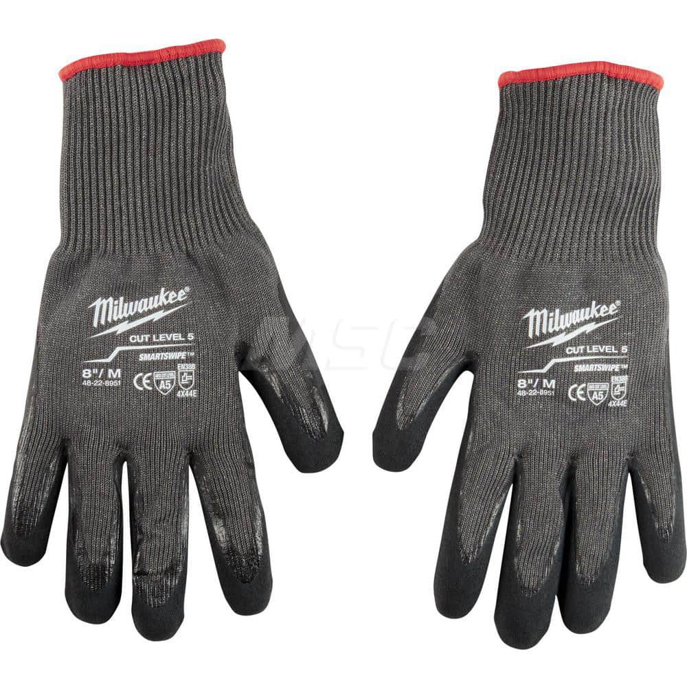 Cut, Puncture & Abrasive-Resistant Gloves: Size M, ANSI Cut A5, ANSI Puncture 0, Nitrile, Nylon Gray, Palm & Fingers Coated, Nitrile Lined, Nylon Back, Smooth Grip, ANSI Abrasion 0