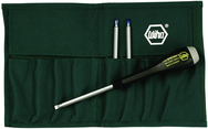4 Piece - ESD Safe Interchangeable Blade Set Includes ESD Safe Handle - #10891 - Slotted 3; 4; 6 and Phillips #0; 1 & 2 Blades in Canvas Pouch - Exact Industrial Supply