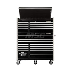 Tool Storage Combos & Systems; Type: Roller Cabinet with Hutch Combo; Drawers Range: 16 Drawers or More; Number of Pieces: 2.000; Width Range: 48″ - 71.9″; Depth Range: 24″ - 29.9″; Height Range: 60″ and Higher; Color: Combo Black with Chrome Trim; Type: