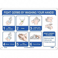 NMC - "Fight Germs By Washing Your Hands!", 14" Wide x 10" High, Rigid Plastic Safety Sign - Exact Industrial Supply