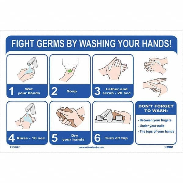 NMC - 1 5-Piece "Fight Germs By Washing Your Hands!", 12" Wide x 18" High, Paper Safety Sign - Exact Industrial Supply