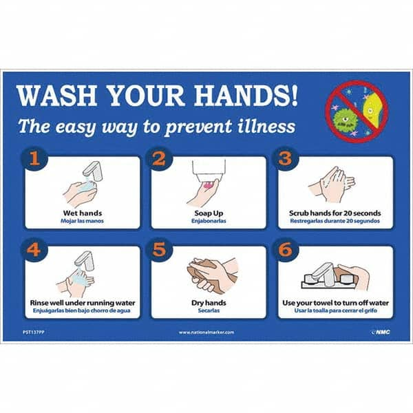 NMC - 1 5-Piece "Wash Your Hands! - The Easy Way to Prevent Illness", 18" Wide x 12" High, Paper Safety Sign - Exact Industrial Supply