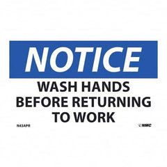 NMC - 1 5-Piece Restroom, Janitorial & Housekeeping Label - Legend: Notice - Wash Hands Before Returning to Work - Exact Industrial Supply