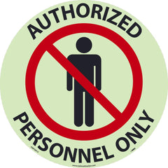 NMC - Adhesive Backed Floor Signs; Message Type: Security & Admittance ; Graphic Type: Person in Circle w/ Slash Through It ; Message or Graphic: Message & Graphic ; Legend: Authorized Personnel Only ; Color: Red; Black; White ; Special Color Properties: - Exact Industrial Supply
