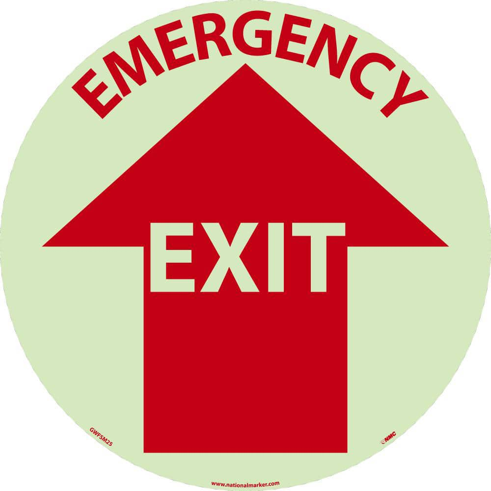 NMC - Adhesive Backed Floor Signs; Message Type: Exit, Entrance & Directional ; Graphic Type: Arrow ; Message or Graphic: Message & Graphic ; Legend: Emergency Exit ; Color: Red; Beige ; Special Color Properties: No Special Properties - Exact Industrial Supply