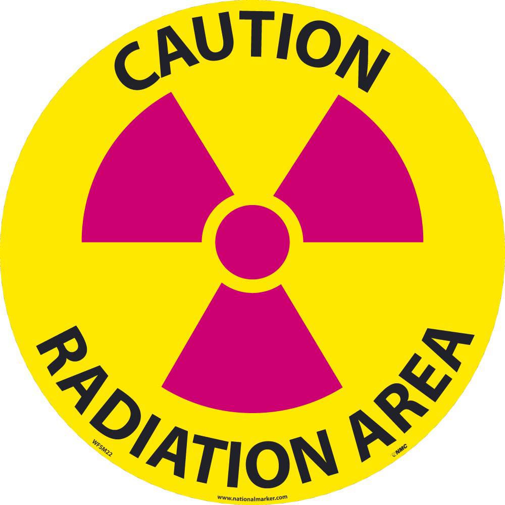 NMC - Adhesive Backed Floor Signs; Message Type: Accident Prevention ; Graphic Type: Radiation Symbol ; Message or Graphic: Message & Graphic ; Legend: Caution Radiation Area ; Color: Black; Magenta; Yellow ; Special Color Properties: No Special Properti - Exact Industrial Supply