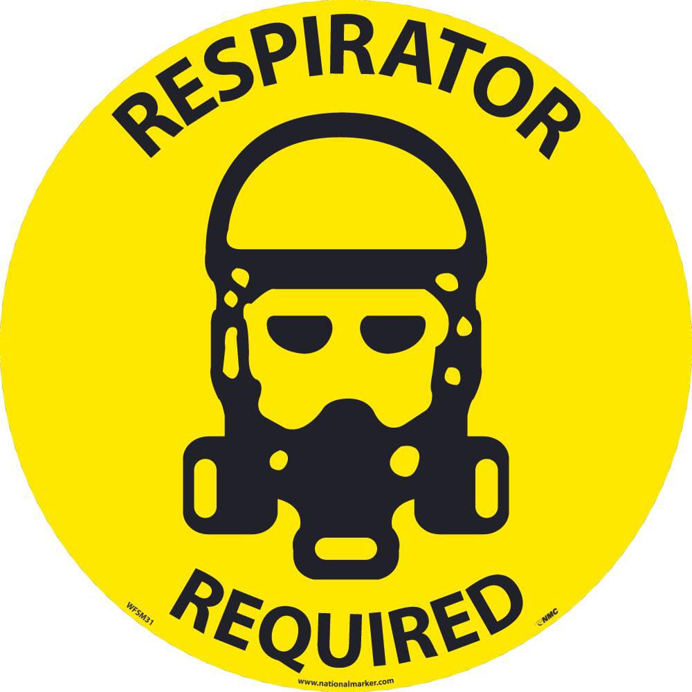 NMC - Adhesive Backed Floor Signs; Message Type: Accident Prevention ; Graphic Type: Head w/ Full Face Respirator ; Message or Graphic: Message & Graphic ; Legend: Respirator Required ; Color: Black; Yellow ; Special Color Properties: No Special Properti - Exact Industrial Supply