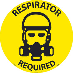 NMC - Adhesive Backed Floor Signs; Message Type: Accident Prevention ; Graphic Type: Head w/ Full Face Respirator ; Message or Graphic: Message & Graphic ; Legend: Respirator Required ; Color: Black; Yellow ; Special Color Properties: No Special Properti - Exact Industrial Supply