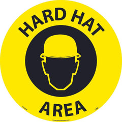 NMC - Adhesive Backed Floor Signs; Message Type: Accident Prevention ; Graphic Type: Head in Hard Hat ; Message or Graphic: Message & Graphic ; Legend: Hard Hat Area ; Color: Black; Yellow ; Special Color Properties: No Special Properties - Exact Industrial Supply