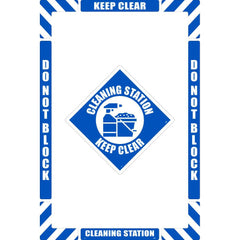 NMC - Adhesive Backed Floor Signs; Message Type: Restroom, Janitorial & Housekeeping ; Graphic Type: Cleaning Station ; Message or Graphic: Message & Graphic ; Legend: Cleaning Station Keep Clear ; Color: Blue; White ; Special Color Properties: No Specia - Exact Industrial Supply