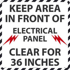 NMC - Adhesive Backed Floor Signs; Message Type: Accident Prevention ; Graphic Type: Arc Flash ; Message or Graphic: Message & Graphic ; Legend: Keep Area In Front Of Electrical Panel Clear For 36 Inches ; Color: Black; Red; White ; Special Color Propert - Exact Industrial Supply