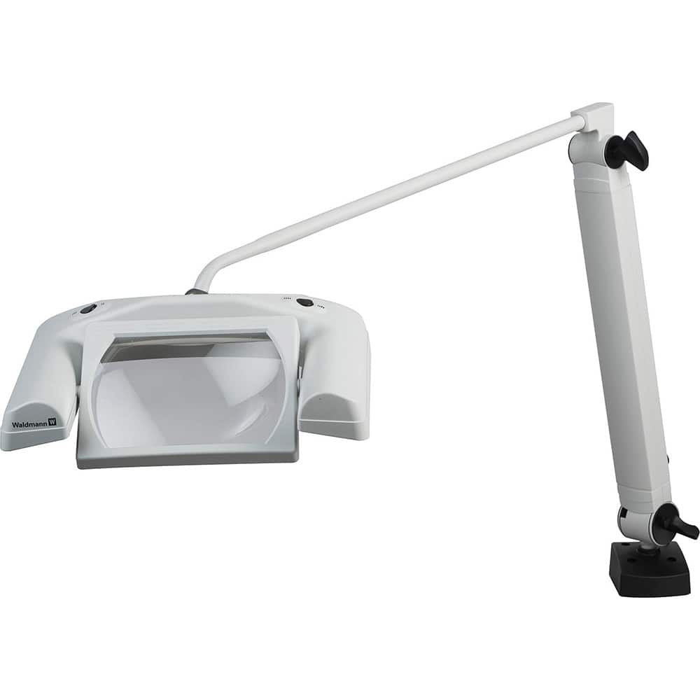 Waldmann Lighting - Task Lights; Fixture Type: Magnifying ; Color: Light Gray ; Lamp Type: LED ; Mounting Type: C-Clamp ; Adjustable Arm Type: Articulated ; Arm Length (Inch): 38.6 - Exact Industrial Supply