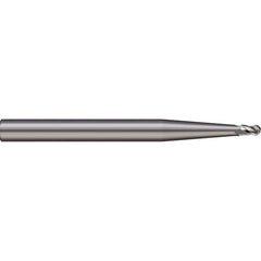 Ball End Mill: 0.035″ Dia, 0.053″ LOC, 2 Flute, Solid Carbide 1-1/2″ OAL, 1/8″ Shank Dia, 30 ° Helix, Uncoated, Single End