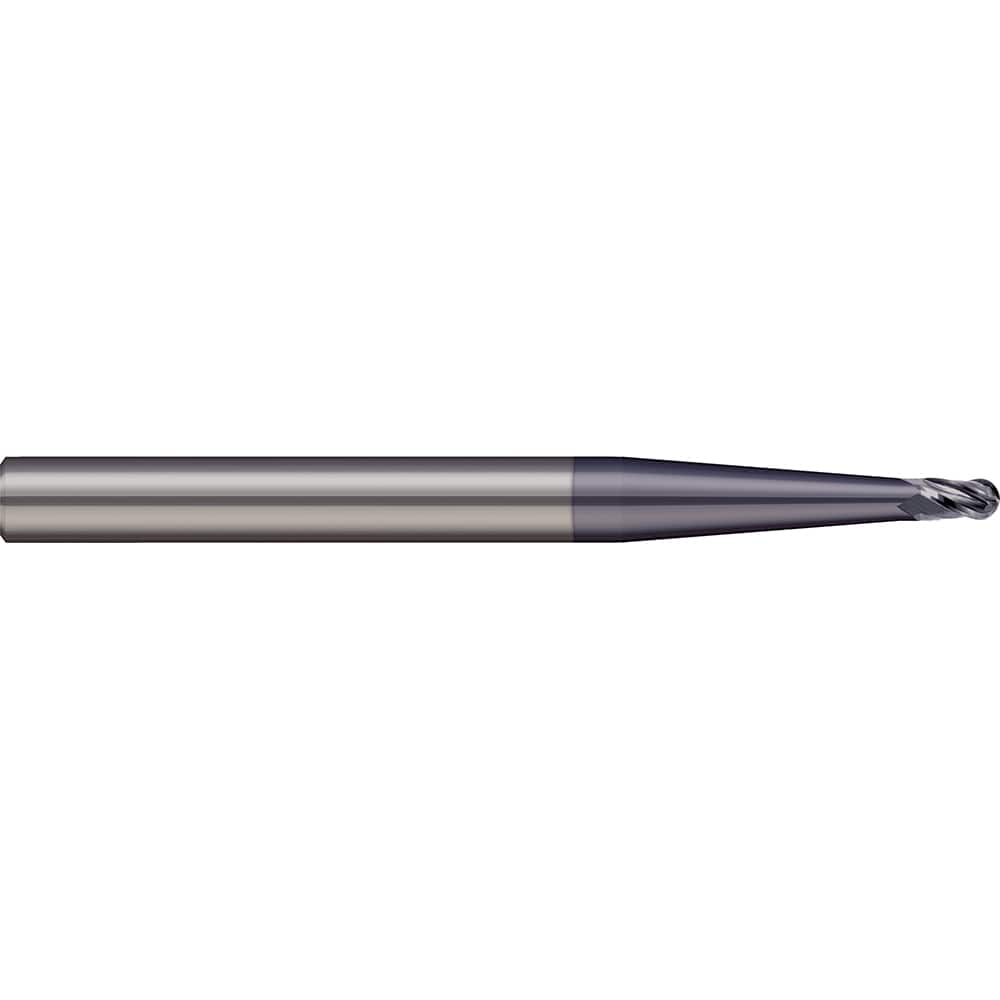 Ball End Mill: 0.0468″ Dia, 0.109″ LOC, 2 Flute, Solid Carbide 1-1/2″ OAL, 1/8″ Shank Dia, 30 ° Helix, AlTiN Coated, Single End