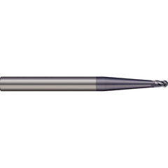 Ball End Mill: 0.0468″ Dia, 0.109″ LOC, 3 Flute, Solid Carbide 1-1/2″ OAL, 1/8″ Shank Dia, 30 ° Helix, AlTiN Coated, Single End