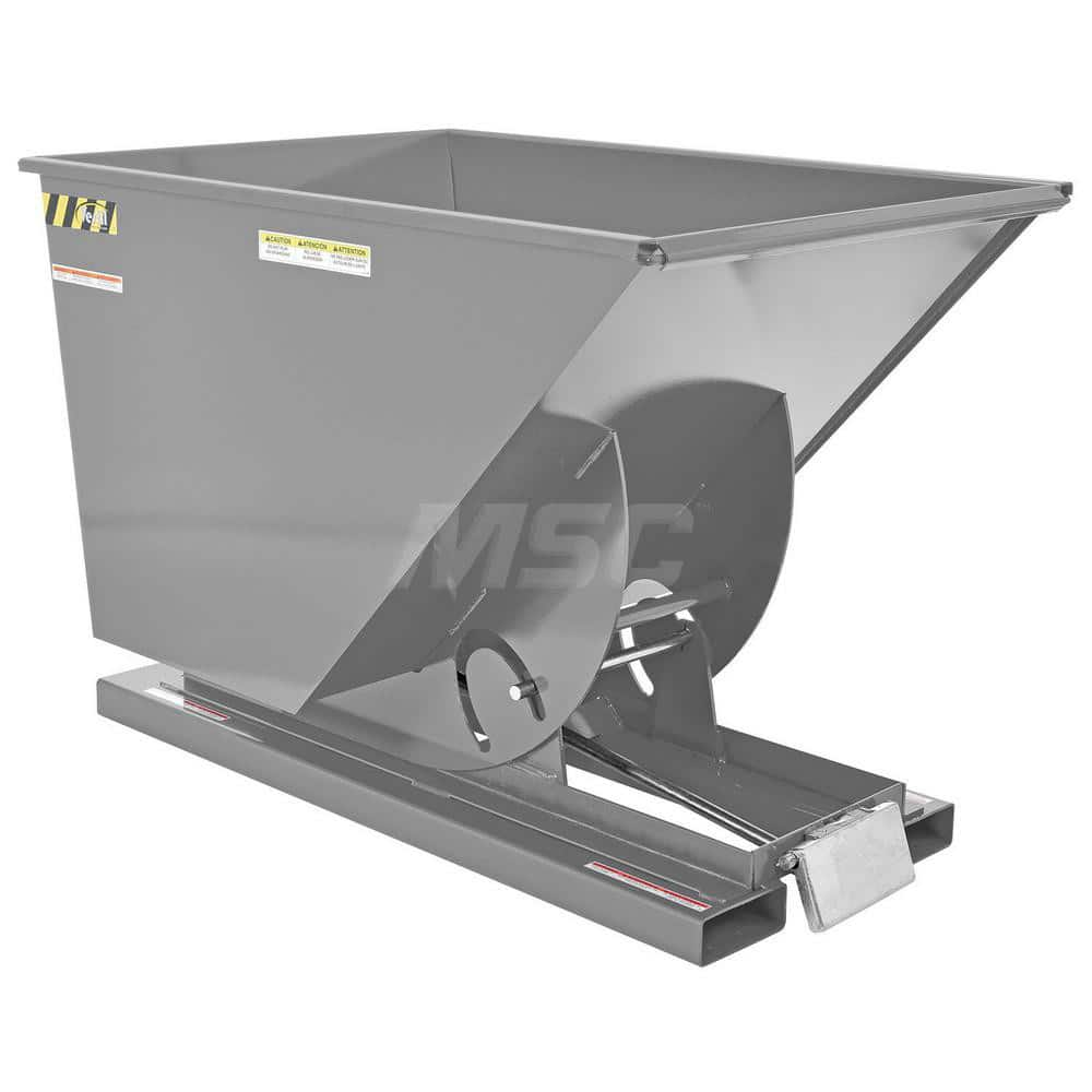 Stationary Tilt Hopper: 6,000 lb Capacity, 42″ Wide, 61.13″ Long, 42.75″ High Gray, Powder Coated Steel, Hand Control