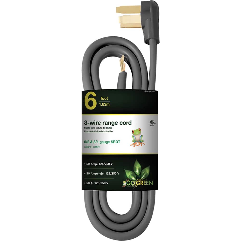 GoGreen Power - Power Cords; Cord Type: Replacement Cord ; Overall Length (Feet): 6 ; Cord Color: Brown ; Amperage: 50 ; Voltage: 125 ; Wire Gauge/Number of Conductors: 6/2 & 8/2 - Exact Industrial Supply