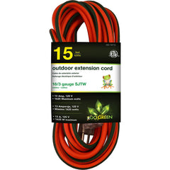 Power Cords; Cord Type: Extension Cord; Overall Length (Feet): 15; Cord Color: Orange; Amperage: 13; Voltage: 125; Recommended Environment: Outdoor; Number Of Prongs: 3; Number Of Receptacles: 1; Overall Length: 15 ft