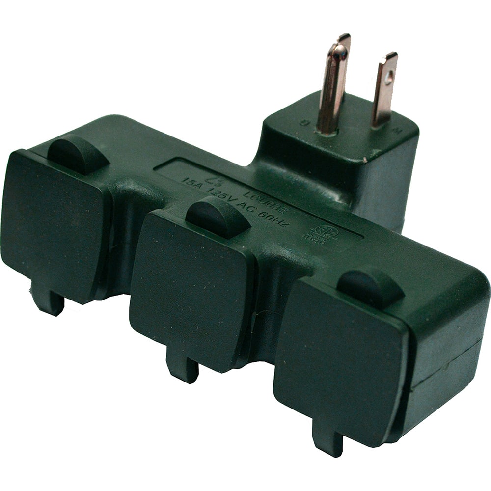 GoGreen Power - Electrical Outlet Adapters; Adapter Type: Wall Tap ; Amperage: 15 ; Voltage: 125 ; Number of Outlets: 3 ; Adapter Color: Green ; Adapter Overall Length (Decimal Inch): 2-1/2 - Exact Industrial Supply