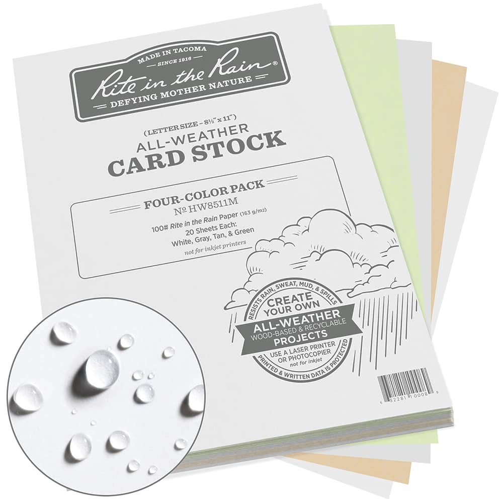 Rite in the Rain - Office Machine Supplies & Accessories; Office Machine/Equipment Accessory Type: Card Stock ; For Use With: Laser Jet Printer ; Detailed Product Description: Rite in the Rain Weatherproof Card Stock, 8.5" x 11", 100#, 20 Sheets of White - Exact Industrial Supply