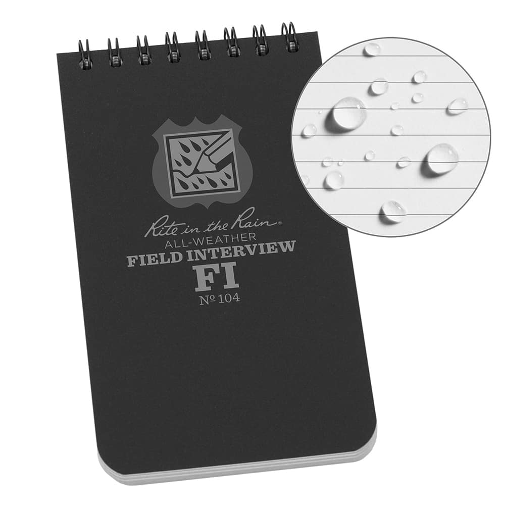 Rite in the Rain - Note Pads, Writing Pads & Notebooks; Writing Pads & Notebook Type: Field Interview Spiral Notebook ; Size: 3" x 5" ; Number of Sheets: 50 ; Color: Black ; Additional Information: Weatherproof - Exact Industrial Supply