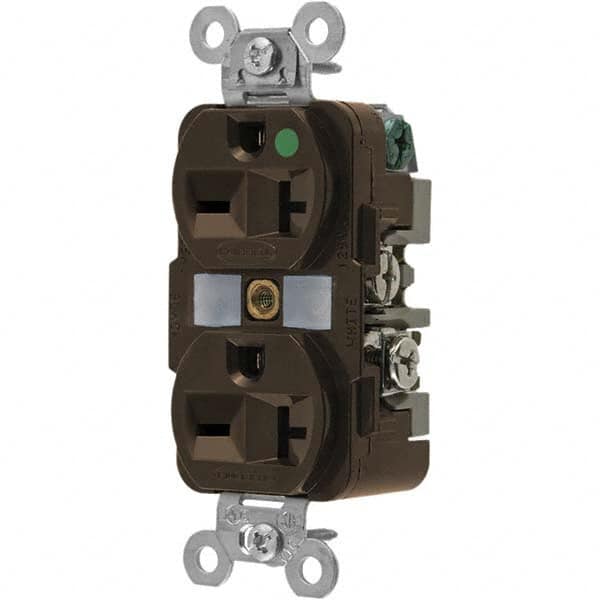 Hubbell Wiring Device-Kellems - 250 VAC 20A NEMA 6-20R Hospital Grade Brown Straight Blade Duplex Receptacle - Exact Industrial Supply