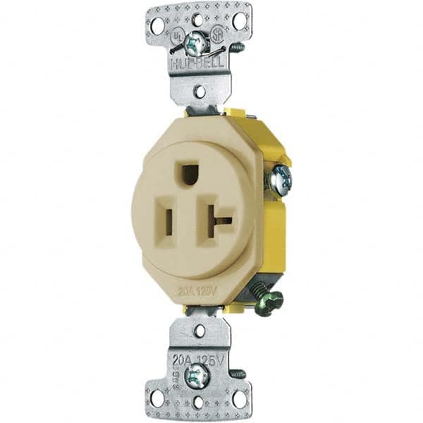 Hubbell Wiring Device-Kellems - 125V 20A NEMA 5-20R Residential Grade Ivory Straight Blade Single Receptacle - Exact Industrial Supply