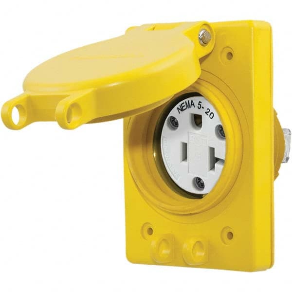 Hubbell Wiring Device-Kellems - 125V 20A NEMA 5-20R Industrial Grade Yellow Straight Blade Single Receptacle - Exact Industrial Supply