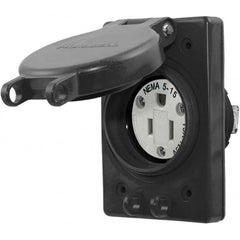 Hubbell Wiring Device-Kellems - 125V 15A NEMA 5-15R Industrial Grade Black Straight Blade Single Receptacle - Exact Industrial Supply