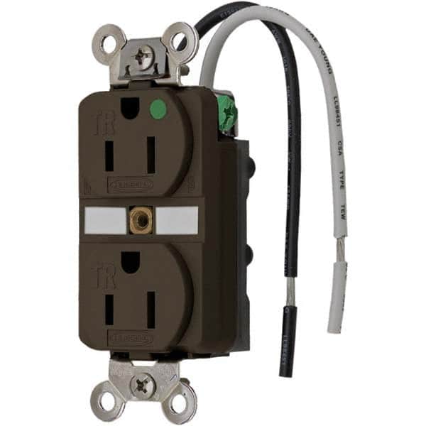 Hubbell Wiring Device-Kellems - 125V 15A NEMA 5-15R Hospital Grade Brown Straight Blade Duplex Receptacle - Exact Industrial Supply