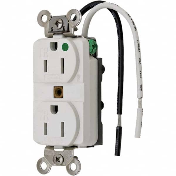 Hubbell Wiring Device-Kellems - 125V 15A NEMA 5-15R Hospital Grade White Straight Blade Duplex Receptacle - Exact Industrial Supply