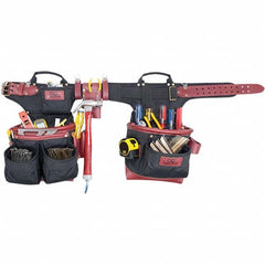 Tool Aprons & Tool Belts; Minimum Waist Size: 32; Maximum Waist Size: 41; Number of Pockets: 19; Color: Black; Specific Material: Heavy-Duty Top Grain Leather/1680D Ballistic Nylon; Color: Black; Minimum Waist Size: 32