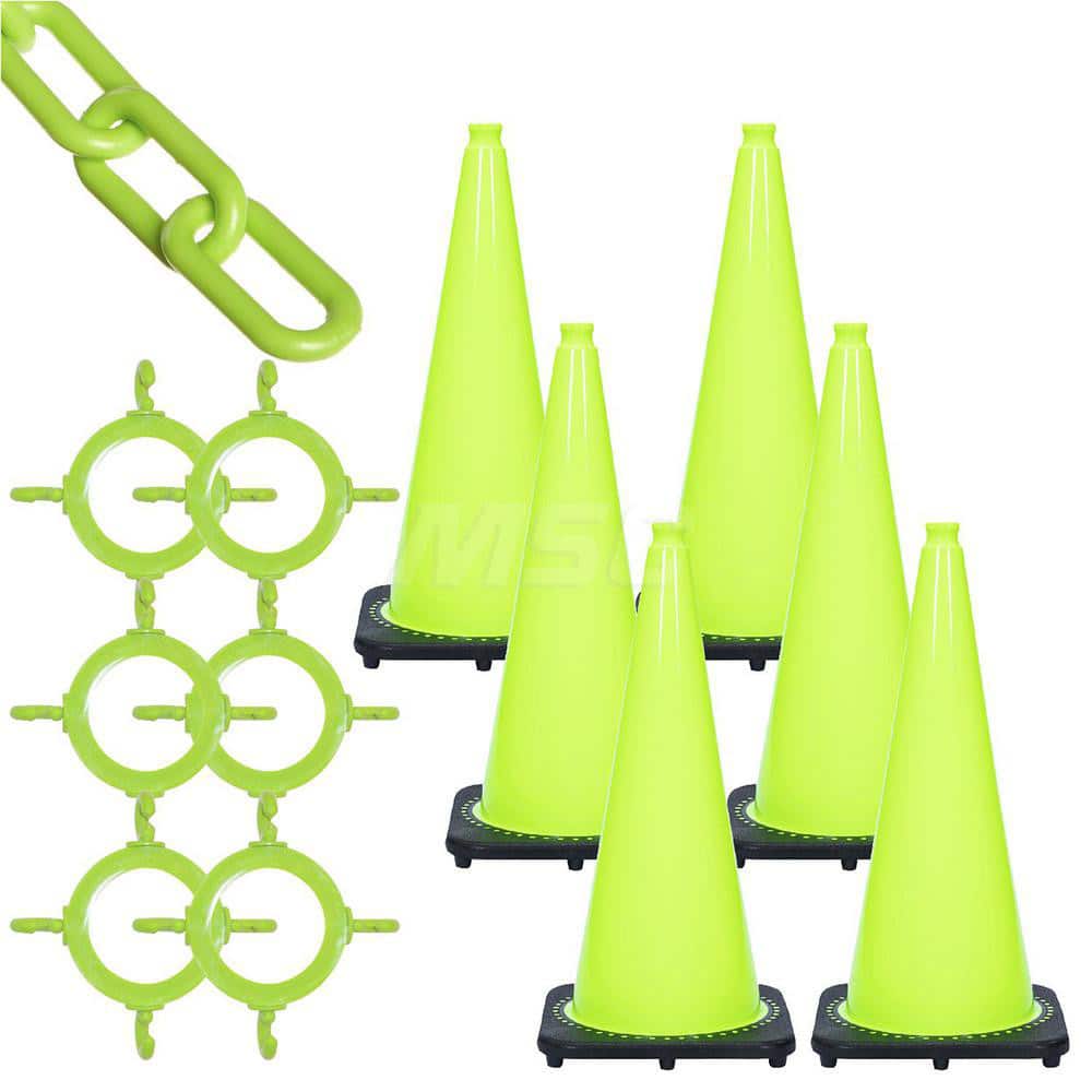 Barrier Rope & Chain; Type: Traffic Cone & Chain Kit; Material: Plastic; Color: Safety Green; Rope/Chain Material: Plastic; Hook Fitting Material: None; Snap End Material: None; Color: Safety Green; Length (Feet): 50.00; 50.000; Overall Length: 50.00