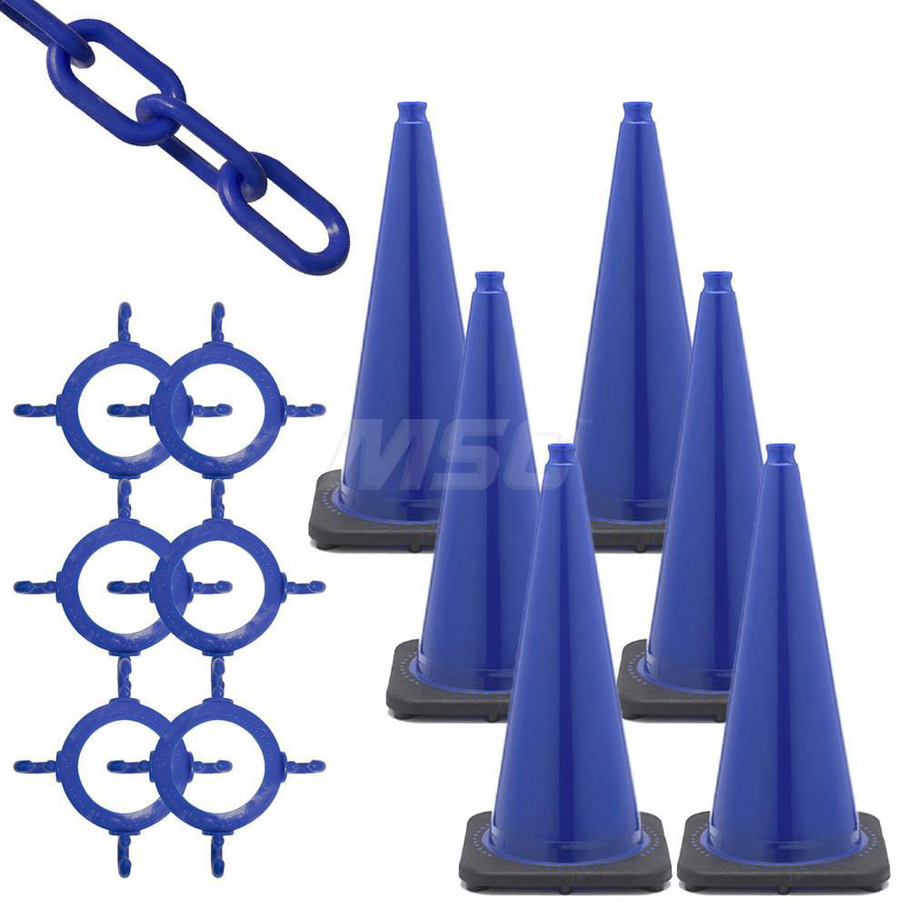 Barrier Rope & Chain; Type: Traffic Cone & Chain Kit; Material: Plastic; Color: Traffic Blue; Rope/Chain Material: Plastic; Hook Fitting Material: None; Snap End Material: None; Color: Traffic Blue; Length (Feet): 50.00 ft; Overall Length: 50.00 ft; Inclu