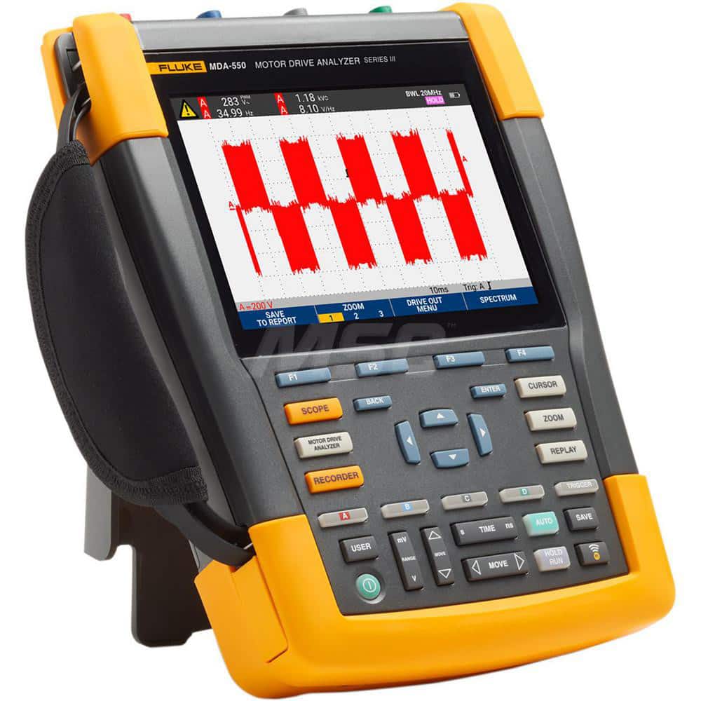 Oscilloscopes; Oscilloscope Type: Portable Oscilloscope; Bandwidth (MHz): 500; Number of Channels: 4; Display Type: Digital; For Use With: Inverter Output Voltage & DC Bus Voltage; Additional Information: Mfr Catalog Number: FLUKE-MDA-550-III