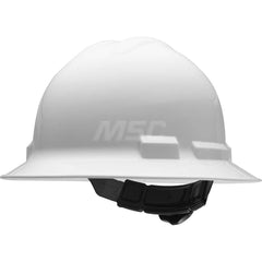 Hard Hat: Impact Resistant & Water Resistant, Full Brim, Class E & G, 4-Point Suspension White, HDPE