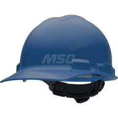 Hard Hat: Impact Resistant & Water Resistant, Front Brim, Class E & G, 6-Point Suspension Blue, HDPE, Slotted