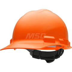 Hard Hat: Impact Resistant & Water Resistant, Front Brim, Class E & G, 6-Point Suspension Orange, HDPE, Slotted