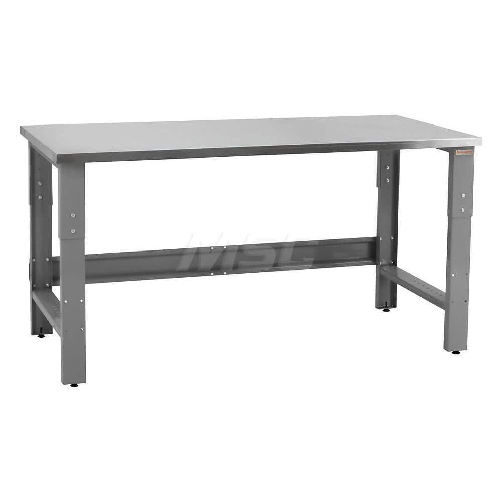 Stationary Work Bench: 117″ Wide, 30″ Deep, 36″ High, Rray & White 1,200 lb Capacity