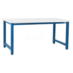 Stationary Work Bench: 96″ Wide, 24″ Deep, 34″ High, Light Blue & White 6,600 lb Capacity