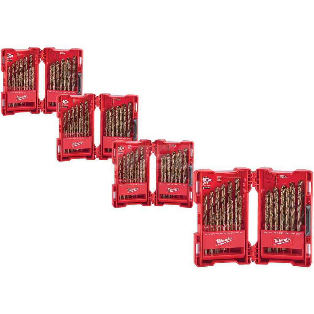 Drill Bit Set: Maintenance Length Drill Bits, 0.625″ to 0.5″ Drill Bit Size, 135 °, Cobalt Bright/Uncoated