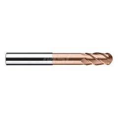 Ball End Mill: 3.5433″ Dia, 0.7874″ LOC, 4 Flute, Solid Carbide 90 mm OAL, 10 mm Shank Dia, 40 ° Helix, Duro-Si Coated, Single End, Series Sphero-X