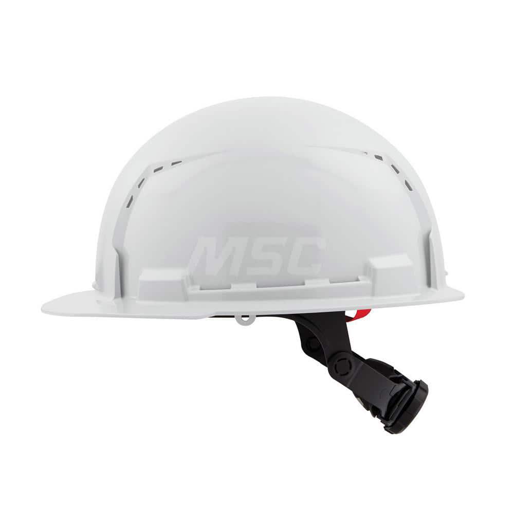 Hard Hat: Construction, Front Brim, Class C, 6-Point Suspension White, HDPE, Vented