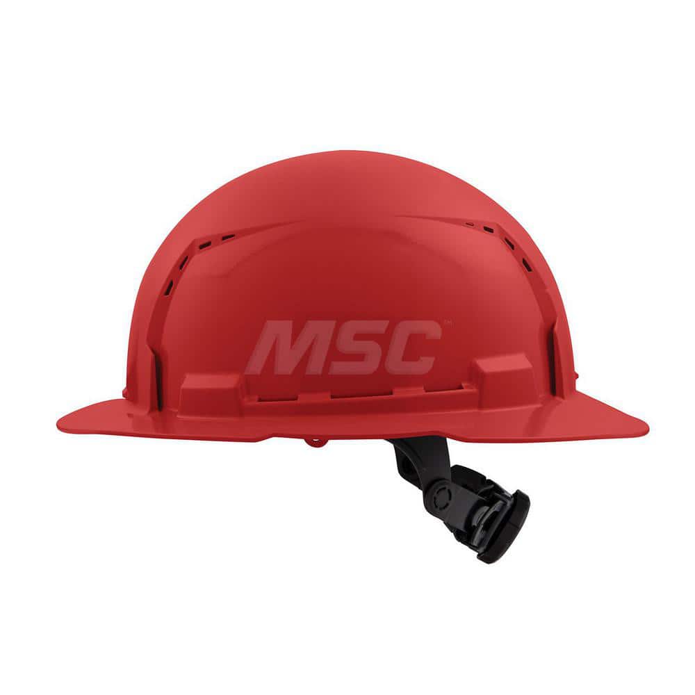 Hard Hat: Construction, Full Brim, Class C, 6-Point Suspension Red, HDPE, Vented
