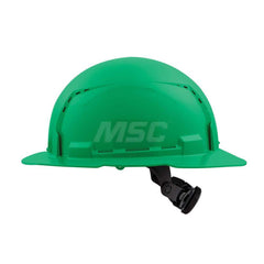 Hard Hat: Construction, Full Brim, Class C, 6-Point Suspension Green, HDPE, Vented