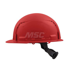 Hard Hat: Construction, Front Brim, Class C, 6-Point Suspension Red, HDPE, Vented