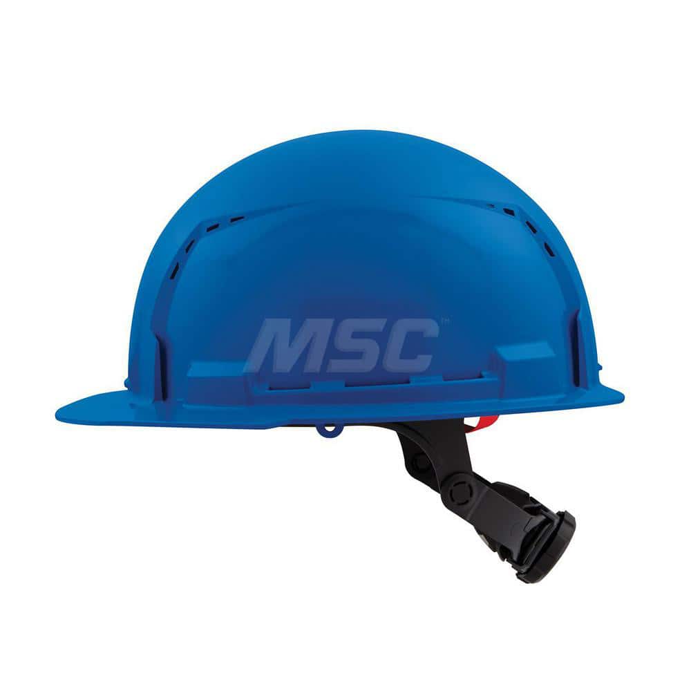 Hard Hat: Construction, Front Brim, Class C, 6-Point Suspension Blue, HDPE, Vented