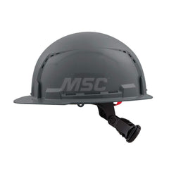 Hard Hat: Construction, Front Brim, Class C, 6-Point Suspension Gray, HDPE, Vented