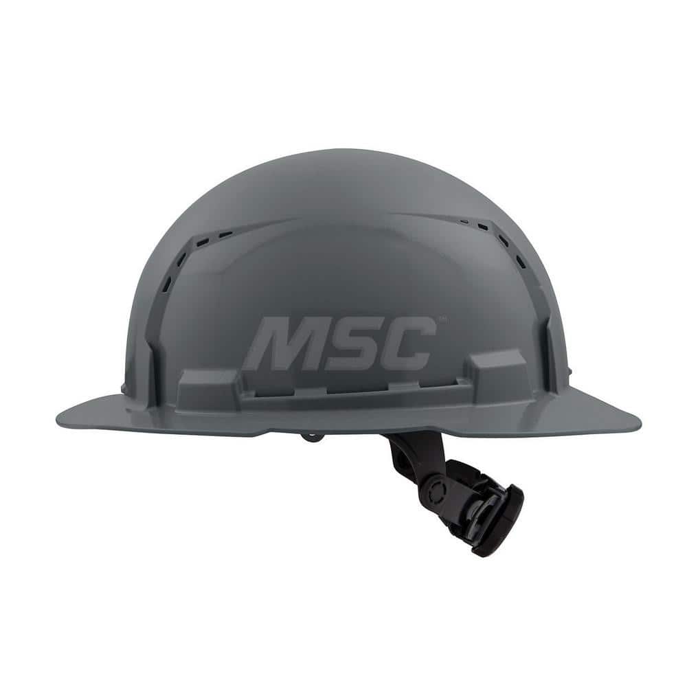 Hard Hat: Construction, Full Brim, Class C, 6-Point Suspension Gray, HDPE, Vented